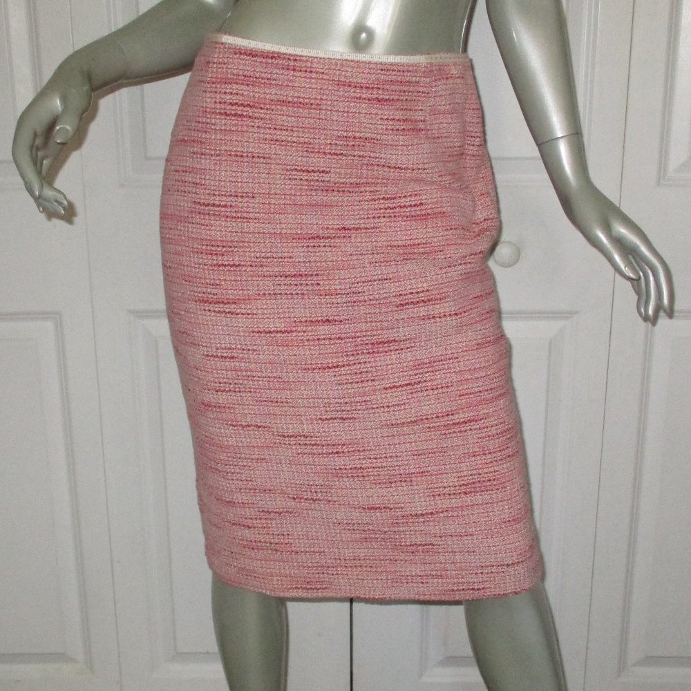 ELIE TAHARI Red Tweed Lined Pencil Skirt
